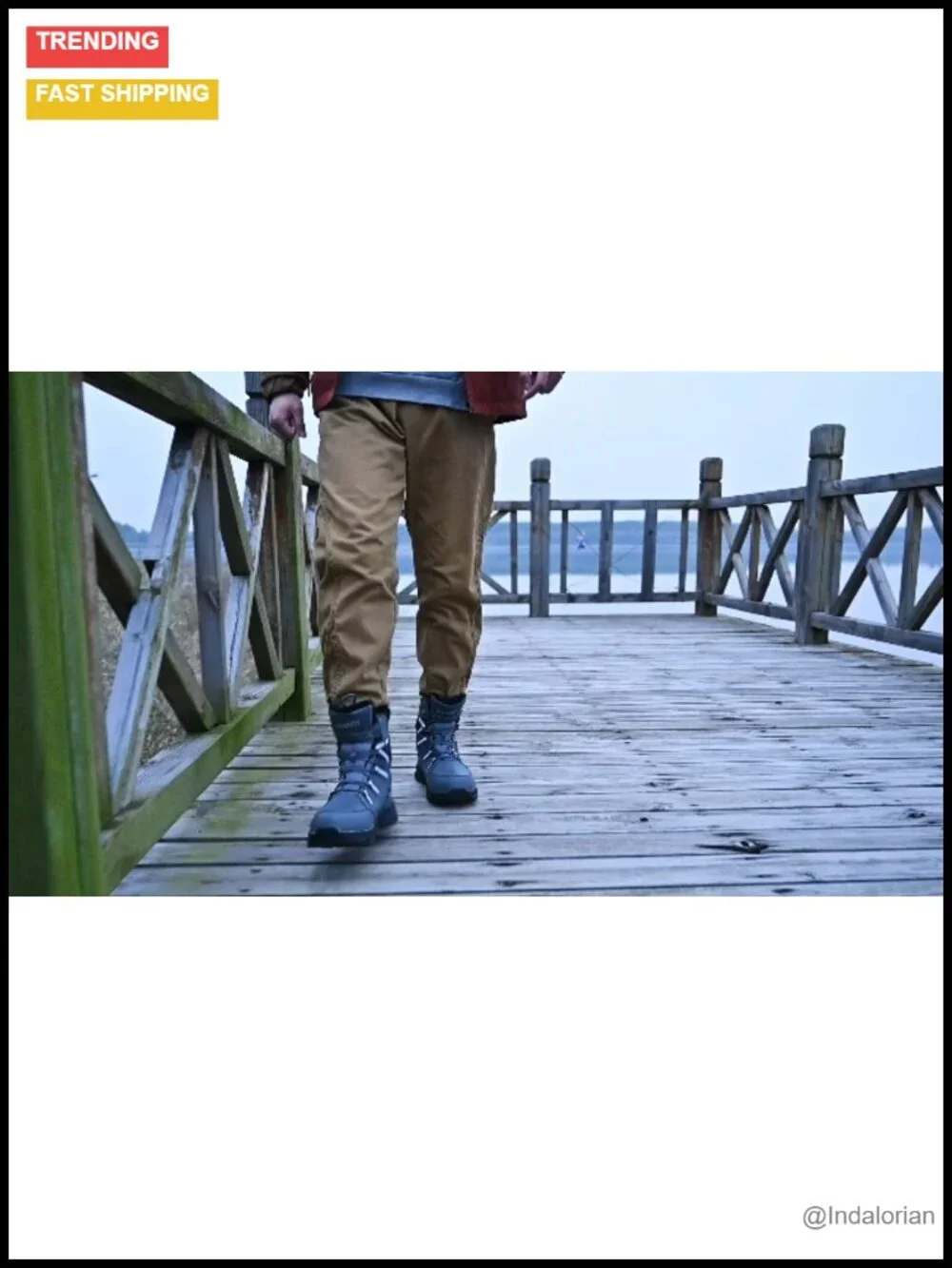 Waterproof Snow Boots with Fur Lining Mid-Calf Hiking Boots Men's Winter Boots